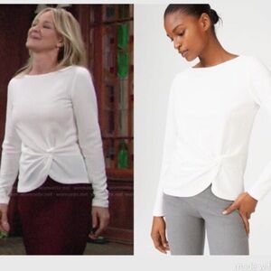 Club Monaco White Ribbed Knotted Front Long Sleeve Top Size Extra Small